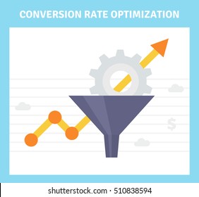 Conversion Optimization - vector illustration. Internet marketing conversion concept with Sales Funnel and growth chart. Conversion rate optimization banner in flat style.