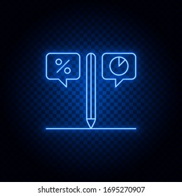 conversion, pen, copyright blue neon vector icon. Blue and yellow neon vector icon. Transparent background