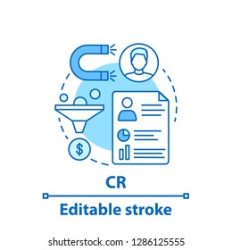 Conversion rate concept icon. CR. Sales funnel idea thin line illustration. Marketing. Website traffic. Vector isolated outline drawing. Editable stroke