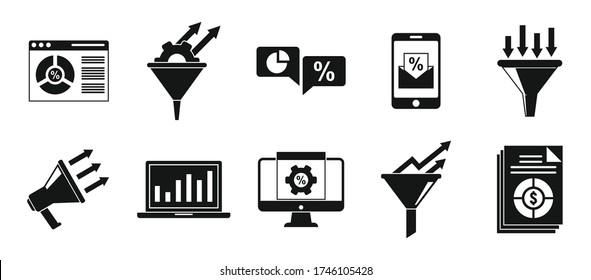 Conversion rate funnel icons set. Simple set of conversion rate funnel vector icons for web design on white background