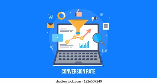 Conversion rate, conversion funnel, inbound marketing strategy flat conceptual vector banner