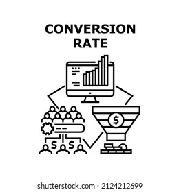 Conversion rate funnel. lead optimization. digital marketing. cro data. customer campaign. business growth generation vector concept black illustration