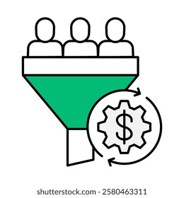 Conversion Rate – Funnel with Money Icon Representing the Process of Turning Visitors into Paying Customers