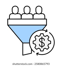 Conversion Rate – Funnel with Money Icon Representing the Process of Turning Visitors into Paying Customers