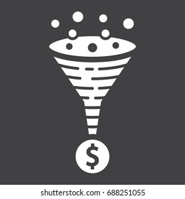 Conversion rate glyph icon, seo and development, funnel sign vector graphics, a solid pattern on a black background, eps 10.