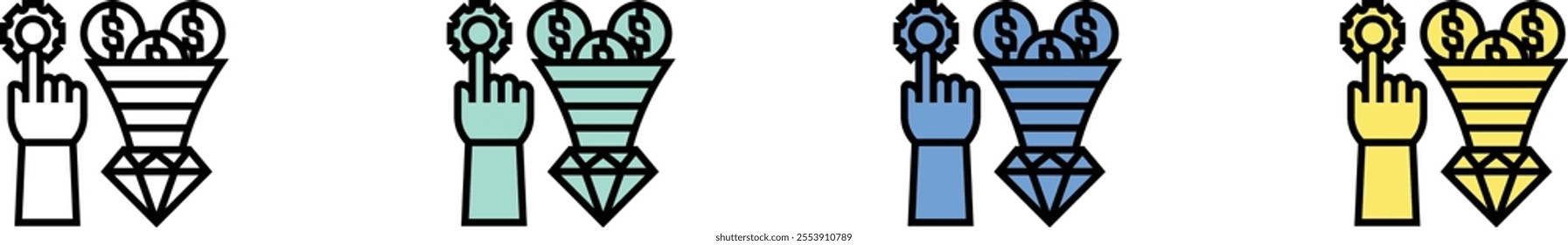 conversion rate icon. Outline, Green, Blue and Yellow Style Design Isolated On White Background