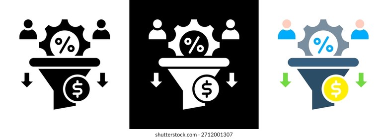 Conjunto de iconos de tasa de conversión Ilustración vectorial de glifos