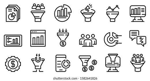 Conversion rate icons set. Outline set of conversion rate vector icons for web design isolated on white background