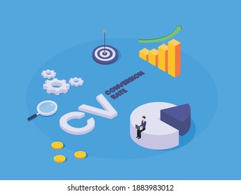 Conversion Rate isometric 3d vector concept for banner, website, illustration, landing page, flyer, etc.