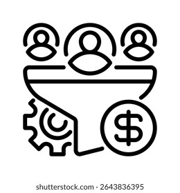 Conversion Rate Line Icon, Outline Symbol for Marketing Metrics, Sales Funnel, Lead Optimization, Performance Tracking, and Digital Success. Vector Sign Icon.
