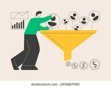 Konversionsraten-Optimierung abstrakte Konzept Vektor-Illustration. Digitales Marketing-System, Lead Attraktion Marketing, steigende Website-Gäste, wandeln Besucher in Kunden abstrakte Metapher.