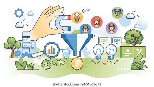 Conversion Rate Optimization oder CRO für Website Sales Boost Outline Concept. Erhöhen Sie den Gewinn durch Kunde- oder Besucherengagement und Flow Analytics-Vektorillustration. Marketing führt Analytik.