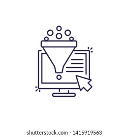 Conversion rate optimization, sales funnel, digital marketing line icon