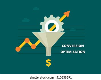 Conversion Rate Optimization - vector illustration. Internet marketing concept with Sales Funnel and growth chart. Vector banner in flat style.