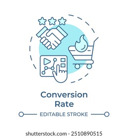 Konvertierungsrate Softblue Concept Icon. Kundenbewertung, Vertrieb. Marketingstatistiken. Runde Liniendarstellung. Abstrakte Idee. Grafikdesign. Benutzerfreundlich in Infografik, Präsentation