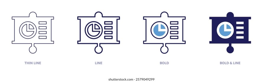 Conversion rates icon in 4 different styles. Thin Line, Line, Bold, and Bold Line. Duotone style. Editable stroke.