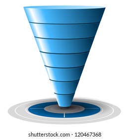 Conversion or sales funnel easily customizable, from 1 to 7 levels plus on target, vector graphics. Blue tones. Sales pipeline