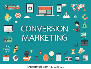 Converstion Marketing vector concept with flat icons illustration for presentations and reports