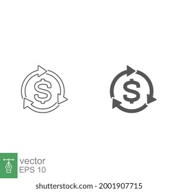 Convert dollar line and glyph icon. Dollar exchange with recycle arrow for transaction, money back for convert, refund, investment. Reinvestment Vector illustration Design on white background EPS 10