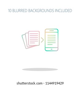 Convert to electronic document. Colorful logo concept with simple shadow on white. 10 different blurred backgrounds included