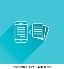 Convert to electronic document. Gray icon with long shadow in bottom left corner on blue background