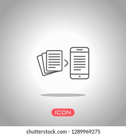 Convert to electronic document. Icon under spotlight. Gray background