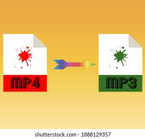 Convert High Quality red mp4 to green mp3 icon on yellow background