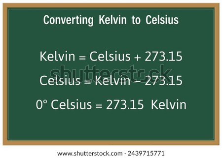Convert Kelvin to Celsius on a green chalkboard. Education. Science. Formula. Vector illustration.