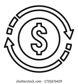 Icono de conversión de dinero. Esquema convertir icono vectorial de dinero para diseño web aislado en fondo blanco