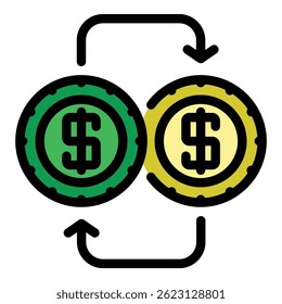 Convertir icono de dinero. Convertir el contorno del color del icono del Vector de dinero aislado