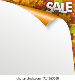 Convert paper cover with autumn foliage and text Sale. Eps 10 vector file.