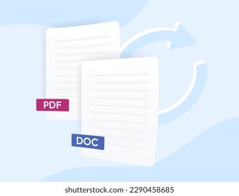 Convert PDF to doc word vector illustration. File pdf to doc converter software tools concept. Making pdf documents conversion and editing simple.