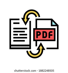 Konvertieren Sie die pdf-Datei in einen Wortpolster-Farbsymbol-Vektorgrafik. Konvertieren Sie die pdf-Datei in ein Wortpolster. einzelne Symbolillustration