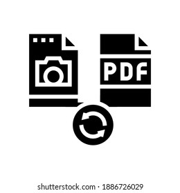 Konvertieren Sie Foto in pdf Datei glyph Symbol Vektorgrafik. wandeln Sie das Foto in ein PDF-Dateizeichen um. isoliertes Kontursymbol