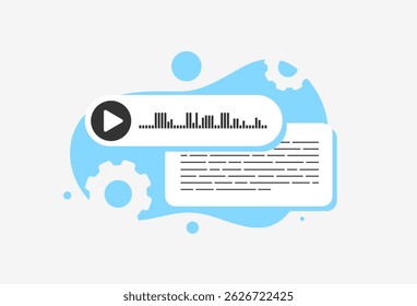 Convert speech to text - vector concept with voice transcription app UI, audio-to-text converter, speech recognition system and automated voice typing tool for digital services