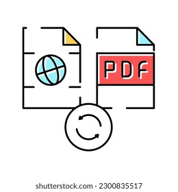 convert web site page to pdf file color icon vector. convert web site page to pdf file sign. isolated symbol illustration