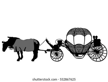 Coche convertido con caballos de fondo blanco