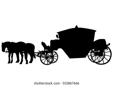 Converted coach with horses on a white background