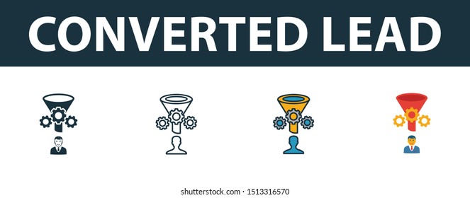Converted Lead icon set. Premium simple element in diferent styles from crm icons collection. Set of converted lead icon in filled, outline, colored and flat symbols concept.