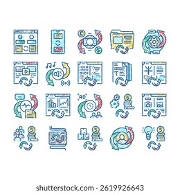 Converter Application Collection doodle icons set vector. Currency Abstract, Video Audio Files, Image Program Code Converter sketch hand drawn