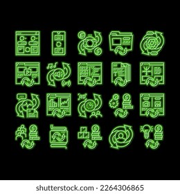 Converter Application neon light sign vector. Currency And Abstract, Video And Audio Files, Image And Program Code Converter Illustrations