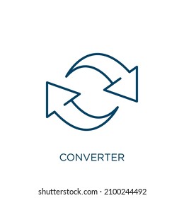 converter icon. Thin linear converter outline icon isolated on white background. Line vector converter sign, symbol for web and mobile