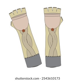 Convertible cable knit gloves technical illustration vector mockup template.