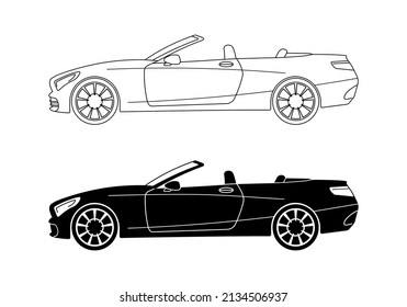 Convertible car, cabriolet. Vector silhouette car icons isolated on white background.