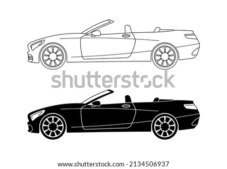 Convertible car, cabriolet. Vector silhouette car icons isolated on white background.