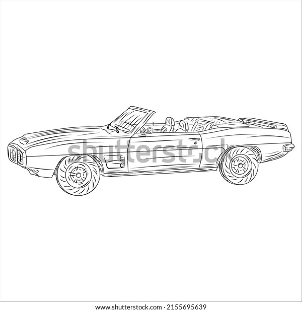 Convertible Car drawing\
vector art and\
icon