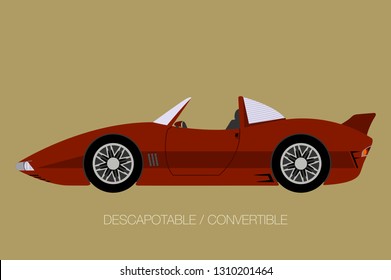 convertible car fully editable, side view, flat design