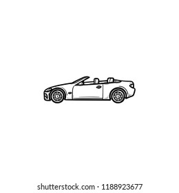 Convertible car hand drawn outline doodle icon. Automobile and speed transport, cabriolet, sport drive concept. Vector sketch illustration for print, web, mobile and infographics on white background.