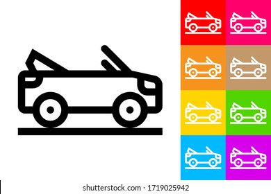Convertible Car. Line Icon With Different Color Background.