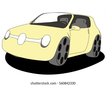 Convertible car yellow realistic vector illustration isolated no background